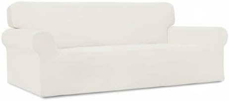 Easy-Going Stretch Sofa Slipcover 1-Piece Sofa Cover Furniture Protector Couch Soft with Elastic Bottom for Kids, Polyester Spandex Jacquard Fabric Small Checks (Sofa, Cream)
