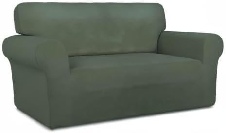 PureFit Super Stretch Sofa Slipcover – Spandex Non Slip Soft Couch Sofa Cover, Washable Furniture Protector with Non Skid Foam and Elastic Bottom for Kids, Pets (Loveseat, Grayish Green)