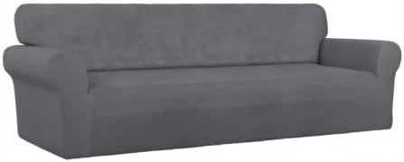 PureFit Super Stretch 4 Seater Sofa Slipcover – Spandex Non Slip Soft Couch Sofa Cover, Washable Furniture Protector with Non Skid Foam and Elastic Bottom for Kids, Pets (XX Large, Gray)