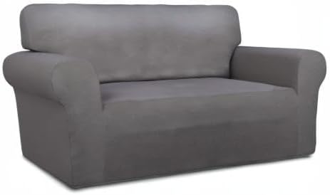 PureFit Super Stretch Sofa Slipcover – Spandex Non Slip Soft Couch Sofa Cover, Washable Furniture Protector with Non Skid Foam and Elastic Bottom for Kids, Pets (Loveseat, Light Gray)