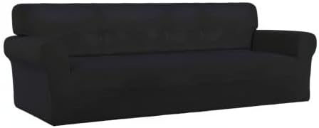 PureFit Super Stretch 4 Seater Sofa Slipcover – Spandex Non Slip Soft Couch Sofa Cover, Washable Furniture Protector with Non Skid Foam and Elastic Bottom for Kids, Pets (XX Large, Black)
