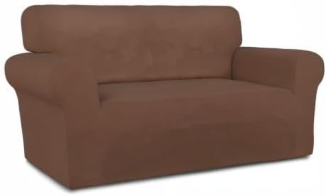 PureFit Super Stretch Sofa Slipcover – Spandex Non Slip Soft Couch Sofa Cover, Washable Furniture Protector with Non Skid Foam and Elastic Bottom for Kids, Pets (Loveseat, Brown)