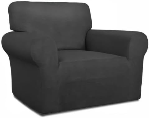 PureFit Super Stretch Chair Sofa Slipcover – Spandex Non Slip Soft Couch Sofa Cover, Washable Furniture Protector with Non Skid Foam and Elastic Bottom for Kids, Pets (Chair, Dark Gray)