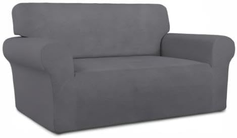 PureFit Super Stretch Sofa Slipcover – Spandex Non Slip Soft Couch Sofa Cover, Washable Furniture Protector with Non Skid Foam and Elastic Bottom for Kids, Pets (Loveseat, Gray )