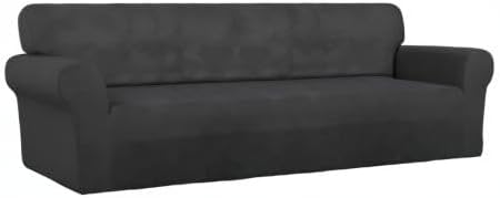 PureFit Super Stretch 4 Seater Sofa Slipcover – Spandex Non Slip Soft Couch Sofa Cover, Washable Furniture Protector with Non Skid Foam and Elastic Bottom for Kids, Pets (XX Large, Dark Gray)