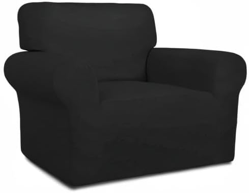 PureFit Super Stretch Chair Sofa Slipcover – Spandex Non Slip Soft Couch Sofa Cover, Washable Furniture Protector with Non Skid Foam and Elastic Bottom for Kids, Pets (Chair, Black)
