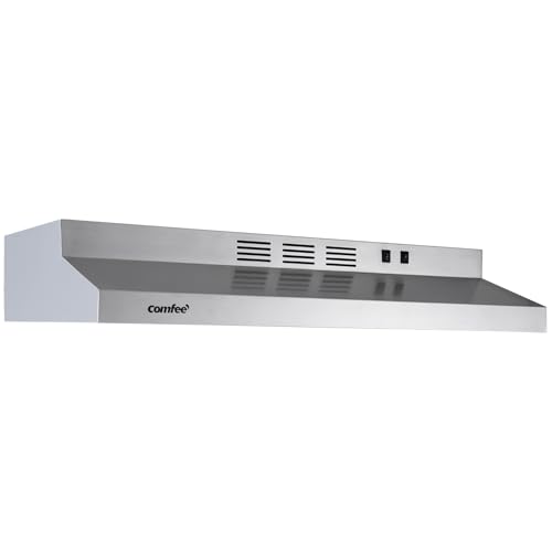 COMFEE' CVU30W2AST Range Hood 30 Inch Ducted Ductless Vent Hood Durable Stainless Steel Kitchen Hood for Under Cabinet with 2 Reusable Filter, 200 CFM, 2 Speed Exhaust Fan Silver