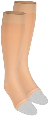 NuVein Medical Compression Stockings, 30-40 mmHg Support, Women & Men Knee Length, Open Toe, Beige, X-Large