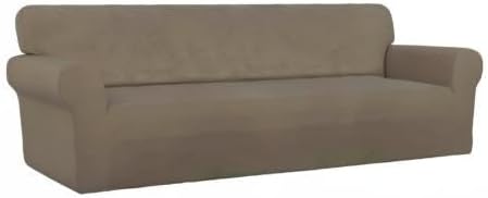 PureFit Super Stretch 4 Seater Sofa Slipcover – Spandex Non Slip Soft Couch Sofa Cover, Washable Furniture Protector with Non Skid Foam and Elastic Bottom for Kids, Pets (XX Large, Natural)