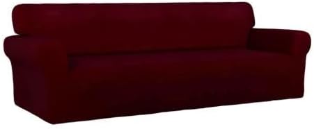PureFit Super Stretch 4 Seater Sofa Slipcover – Spandex Non Slip Soft Couch Sofa Cover, Washable Furniture Protector with Non Skid Foam and Elastic Bottom for Kids, Pets (XX Large, Wine)