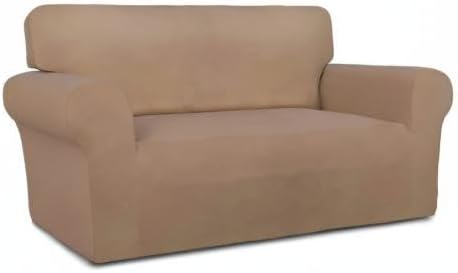 PureFit Super Stretch Sofa Slipcover – Spandex Non Slip Soft Couch Sofa Cover, Washable Furniture Protector with Non Skid Foam and Elastic Bottom for Kids, Pets (Loveseat, Camel)