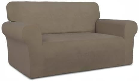 PureFit Super Stretch Sofa Slipcover – Spandex Non Slip Soft Couch Sofa Cover, Washable Furniture Protector with Non Skid Foam and Elastic Bottom for Kids, Pets (Loveseat, Natural)