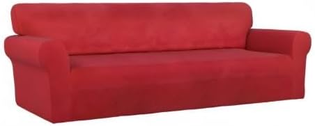 PureFit Super Stretch 4 Seater Sofa Slipcover – Spandex Non Slip Soft Couch Sofa Cover, Washable Furniture Protector with Non Skid Foam and Elastic Bottom for Kids, Pets (XX Large, Red)