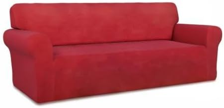 PureFit Super Stretch Sofa Slipcover – Spandex Non Slip Soft Couch Sofa Cover, Washable Furniture Protector with Non Skid Foam and Elastic Bottom for Kids, Pets (Sofa, Red)