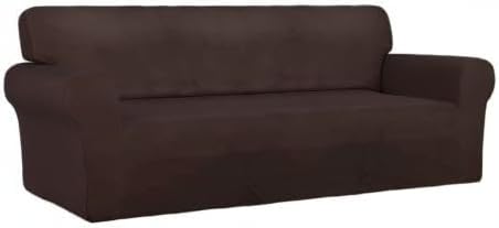 PureFit Super Stretch Sofa Slipcover – Spandex Non Slip Soft Couch Sofa Cover, Washable Furniture Protector with Non Skid Foam and Elastic Bottom for Kids, Pets (Sofa, Chocolate)