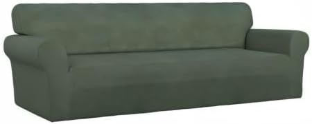 PureFit Super Stretch 4 Seater Sofa Slipcover – Spandex Non Slip Soft Couch Sofa Cover, Washable Furniture Protector with Non Skid Foam and Elastic Bottom for Kids, Pets (XX Large, Grayish Green)