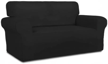 PureFit Super Stretch Sofa Slipcover – Spandex Non Slip Soft Couch Sofa Cover, Washable Furniture Protector with Non Skid Foam and Elastic Bottom for Kids, Pets (Loveseat, Black)