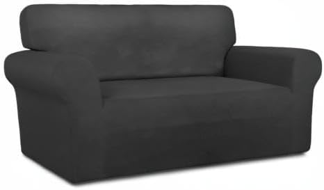 PureFit Super Stretch Sofa Slipcover – Spandex Non Slip Soft Couch Sofa Cover, Washable Furniture Protector with Non Skid Foam and Elastic Bottom for Kids, Pets (Loveseat, Dark Gray)