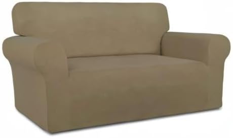 PureFit Super Stretch Sofa Slipcover – Spandex Non Slip Soft Couch Sofa Cover, Washable Furniture Protector with Non Skid Foam and Elastic Bottom for Kids, Pets (Loveseat, Tan)