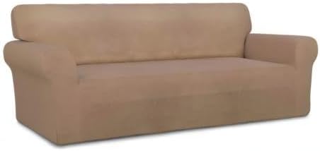 PureFit Super Stretch Sofa Slipcover – Spandex Non Slip Soft Couch Sofa Cover, Washable Furniture Protector with Non Skid Foam and Elastic Bottom for Kids, Pets (Sofa, Camel)