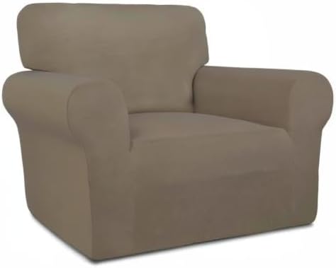 PureFit Super Stretch Chair Sofa Slipcover – Spandex Non Slip Soft Couch Sofa Cover, Washable Furniture Protector with Non Skid Foam and Elastic Bottom for Kids, Pets (Chair, Natural)