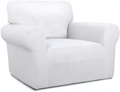 PureFit Super Stretch Chair Sofa Slipcover – Spandex Non Slip Soft Couch Sofa Cover, Washable Furniture Protector with Non Skid Foam and Elastic Bottom for Kids, Pets (Chair, White