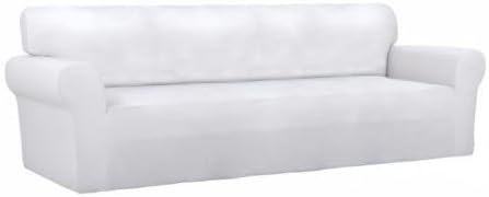 PureFit Super Stretch 4 Seater Sofa Slipcover – Spandex Non Slip Soft Couch Sofa Cover, Washable Furniture Protector with Non Skid Foam and Elastic Bottom for Kids, Pets (XX Large, White)