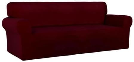 PureFit Super Stretch Sofa Slipcover – Spandex Non Slip Soft Couch Sofa Cover, Washable Furniture Protector with Non Skid Foam and Elastic Bottom for Kids, Pets (Sofa, Wine)