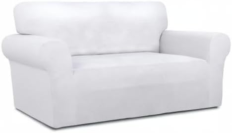 PureFit Super Stretch Sofa Slipcover – Spandex Non Slip Soft Couch Sofa Cover, Washable Furniture Protector with Non Skid Foam and Elastic Bottom for Kids, Pets (Loveseat, White