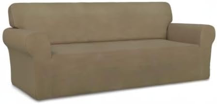 PureFit Super Stretch Sofa Slipcover – Spandex Non Slip Soft Couch Sofa Cover, Washable Furniture Protector with Non Skid Foam and Elastic Bottom for Kids, Pets (Sofa, Tan)