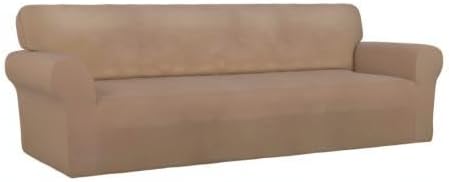 PureFit Super Stretch 4 Seater Sofa Slipcover – Spandex Non Slip Soft Couch Sofa Cover, Washable Furniture Protector with Non Skid Foam and Elastic Bottom for Kids, Pets (XX Large, Camel)