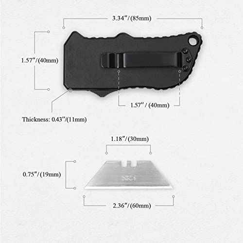 Utility Knife Box Cutter, Pocket Knife, Change Blade Razor Knife, Aluminum Alloy Shell, 5 Extra Blades