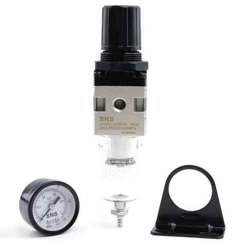 SNS Compressed Air Filter Regulator Piggyback Combo 1/4¡±NPT- Semi-auto Drain, Bracket, Gauge Poly Bowl AW2000-N02A