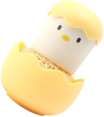 SUNGOOYUE Eggshell Chicken Brush, Cartoon Kitchen Scrubber with Detachable Handle and Fiber Ball Head, for Bowls Pots and Dish Washing (Yellow)