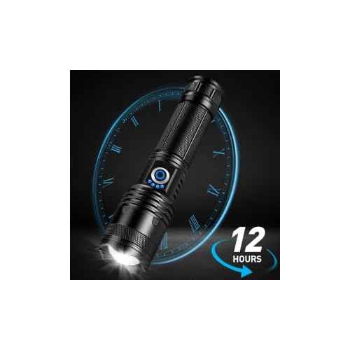Flashlights High Lumens, 99,000 Lumens LED Flashlight Rechargeable, 5 Modes, Adjustable Beam & 12H Running Time, Powerful and Bright Flash Light for Home/Camping, IPX6 Waterproof