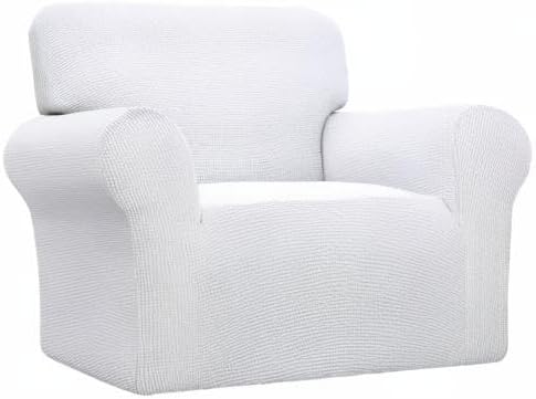 Easy-Going Stretch Chair Sofa Slipcover 1-Piece Couch Sofa Cover Furniture Protector Soft with Elastic Bottom for Kids, Pet. Spandex Jacquard Fabric Small Checks (Chair, Snow White)