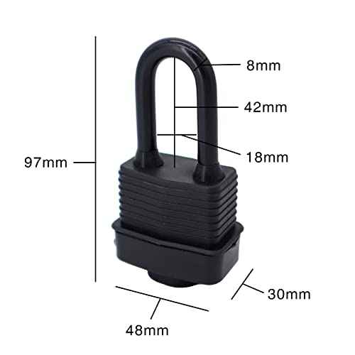 Waterproof Padlocks Keyed Alike for Outdoor use, Covered Heavy Duty Laminated Steel Lock, 1-9/16 Inch. Wide, Long Padlock, Pack of 6