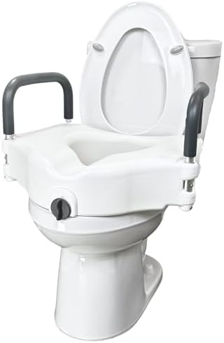 Raised Toilet Seat with Padded Arms, Toilet Seat Riser with Handles, Extra 5â of Height- Elevated with Padded Arms for Seniors Portable Design for Elongated Oval and Round Bowls- Bathroom Risers