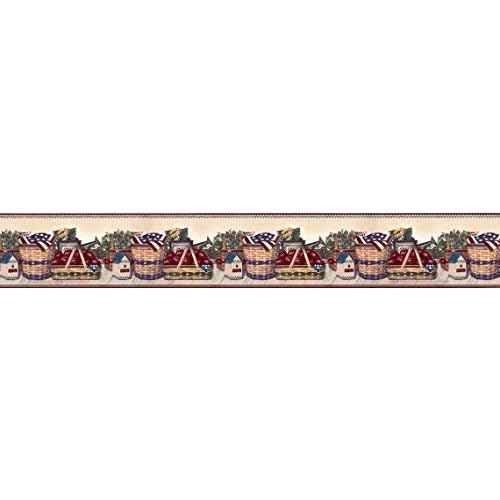 USA Patriotic Stripes American Flags Wallpaper Border for Kitchen Bathroom Living Room, Roll 15' x 7''