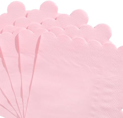 NatNarr 120 Pcs Cocktail Napkins Pink Paper Napkins Light Pink Dessert Beverage Napkin Cute Scalloped Party Napkin for Baby Bridal Shower, Birthday, 5 x 5 Inch