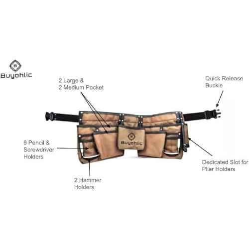 Buyohlic Heavy-Duty Polyester Tool Bag with 11 Pockets Double-Sided Design with Multiple Side Pockets