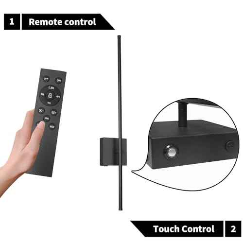 Battery Operated Wall Sconce Set of 2, Black USB Rechargeable Sconces Wall Deco Set of Two, Dimmable Cordless Wall Sconce with Remote Control, LED Wireless Wall Lighting,31.6 in