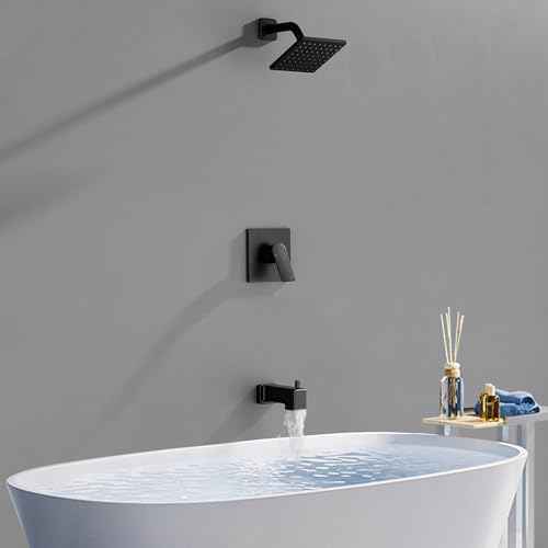 Shower Valve Trim Kit with Tub Spout Wall-Mounted Tub Shower Rough-In Mixer Valve Tub and Shower Trim Kit Bathroom Trim Kit Matte Black