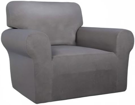 PureFit Super Stretch Chair Sofa Slipcover – Spandex Non Slip Soft Couch Sofa Cover, Washable Furniture Protector with Non Skid Foam and Elastic Bottom for Kids, Pets (Chair, Light Gray)
