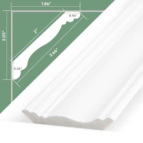 STICKGOO Ceiling Crown Molding Trim 10-Pack, High Impact Polystyrene Decorative Ceiling Molding Bars, 40 Ft in Total Length -Installed with Glue, White (Adhesive not Included)