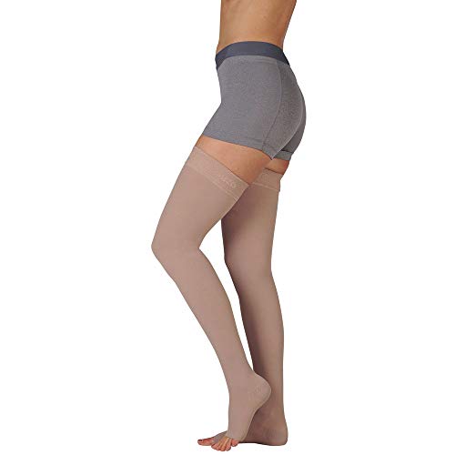 Juzo Basic 4411ag 20-30mmhg Thigh-High Open Toe Compression Stocking,Black,3 (III) Regular