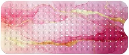 Marble Bath Tub Mat Non Slip, Pink Marble Non Slip Bath Mat for Shower, Large Washable Shower mats for Showers with Drain Holes and Suction Cups,40 X 16 Inch