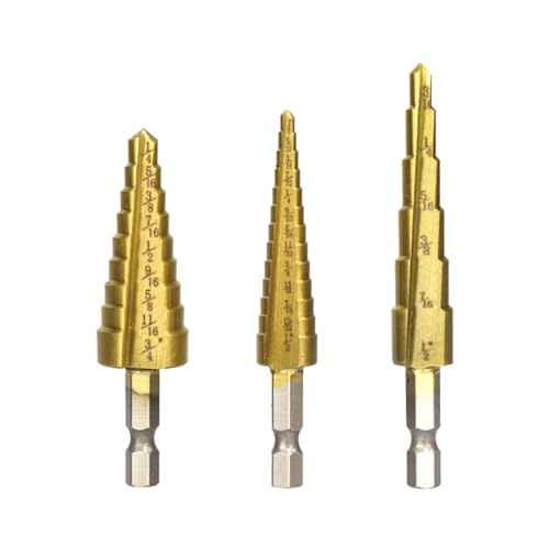 3PCS Step Drill Bit Set - Titanium Coated, High Speed Steel Drill Cone Bits for Sheet Metal Hole Drilling Cutting, Multi Size Hole Stepped Up Unibit for DIY Lovers