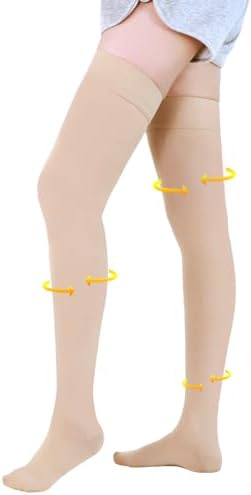 Medical Compression Stockings for Women and Men, 20-30 mmHg Thigh High Compression Socks Women Closed Toe Graduated Compression Socks for Varicose Veins, Edema, DVT, Dot-Top(Beige,XL)