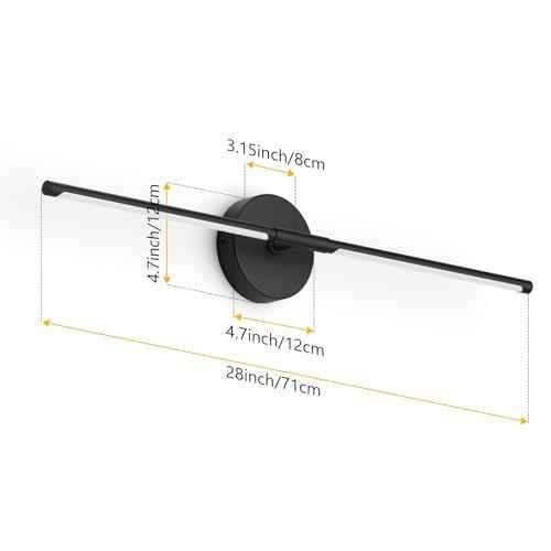Black Wall Sconce for Bathroom 28In Hardwired Vanity Light Fixture 3000K Indoor Bathroom Sconce Over Mirror 360¡Æ Rotate for Living Room